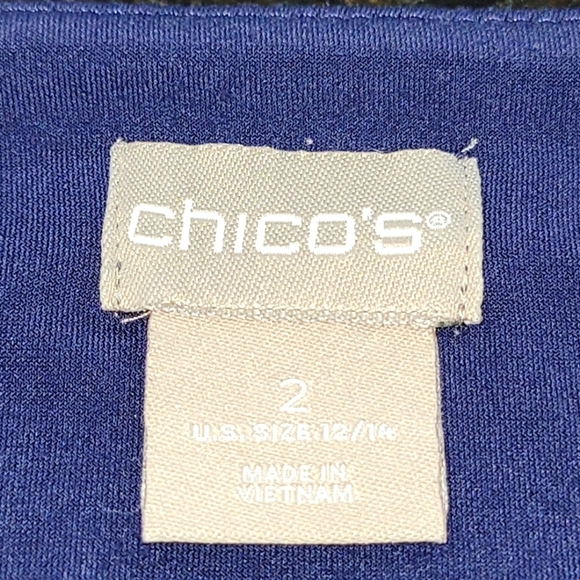 Sz 12/14 Or L/XL CHICO'S Navy Blue 3/4 Sleeve Faux Wrap A Line Shift Dress - Picture 6 of 6